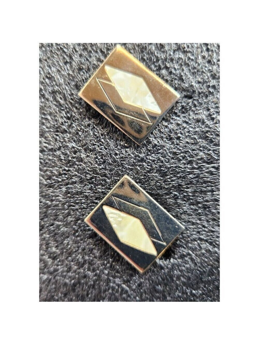 Vintage Swank Cufflinks Gold Tone Mother of Pearl Diamond Pattern Crown Design